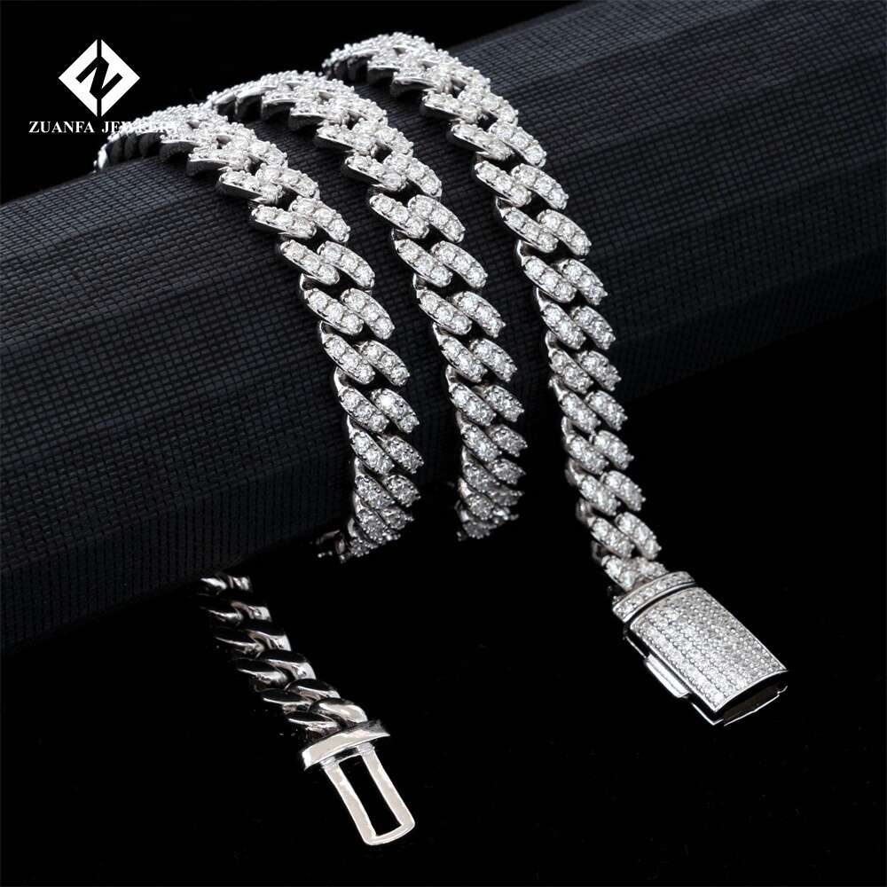 Hip Hop Jewelry Necklace Vvs Moissanite 925 Sterling Silver Women Rose 8mm Iced Out Miami Cuban Link Chain
