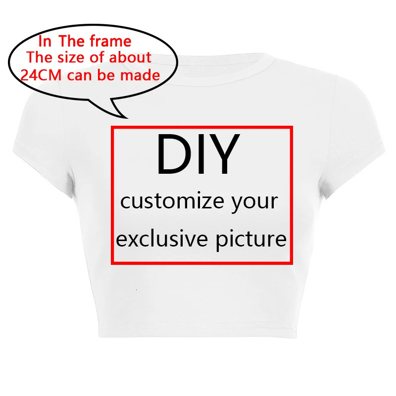 Your Exclusive DIY Print Pattern Customize Summer Short Sleeve O Neck Solid Color Cropped Navel Women Crop Tops Fashion T-Shirt 240125