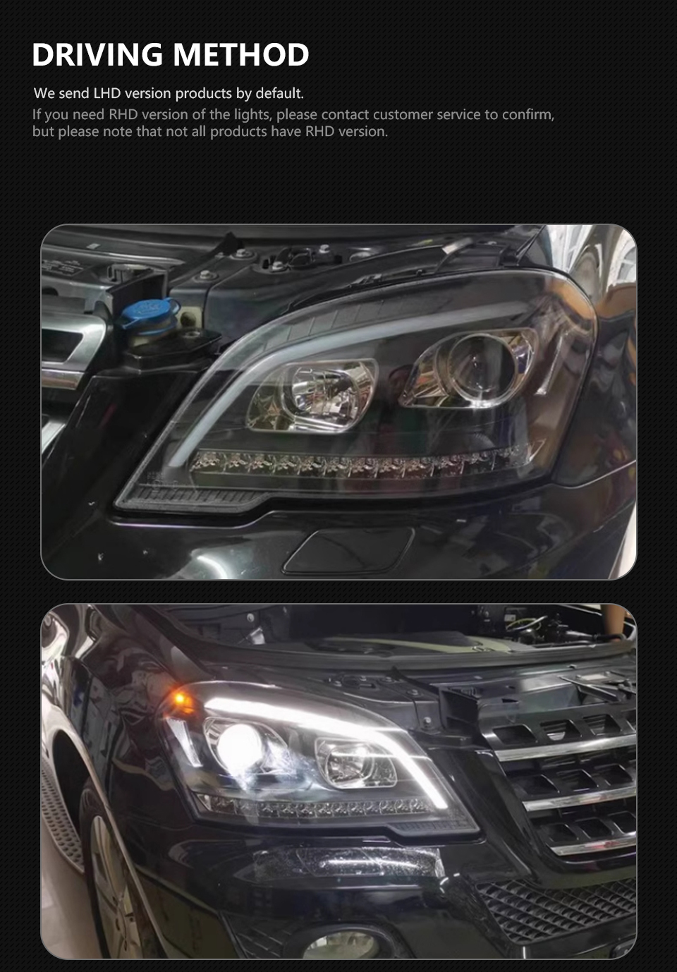 For Benz W164 Headlights 2009-2012 ML350 ML400 ML500 Headlights Fog Lights Daytime Light DRL LED Turning Signal