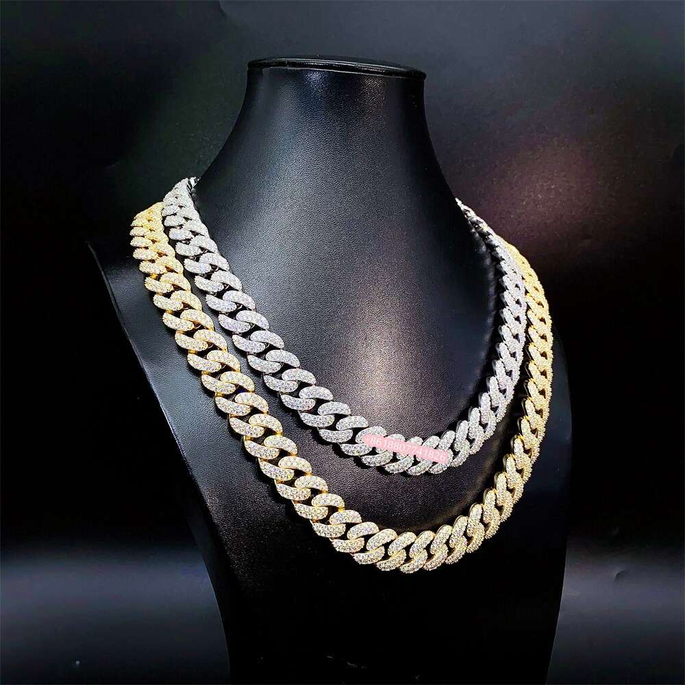 Wholesale Price S925 Sterling Silver Gold Plated Hip Hop Jewelry Necklace Iced Out Cuban Link Chains Men Diamond Cuban Chain