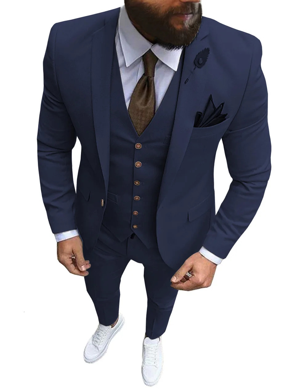 Men Suits 3 Pieces Slim Fit Casual Business Champagne Lapel Khaki Formal Tuxedos for Wedding Groomsmen BlazerPantsVest 240124