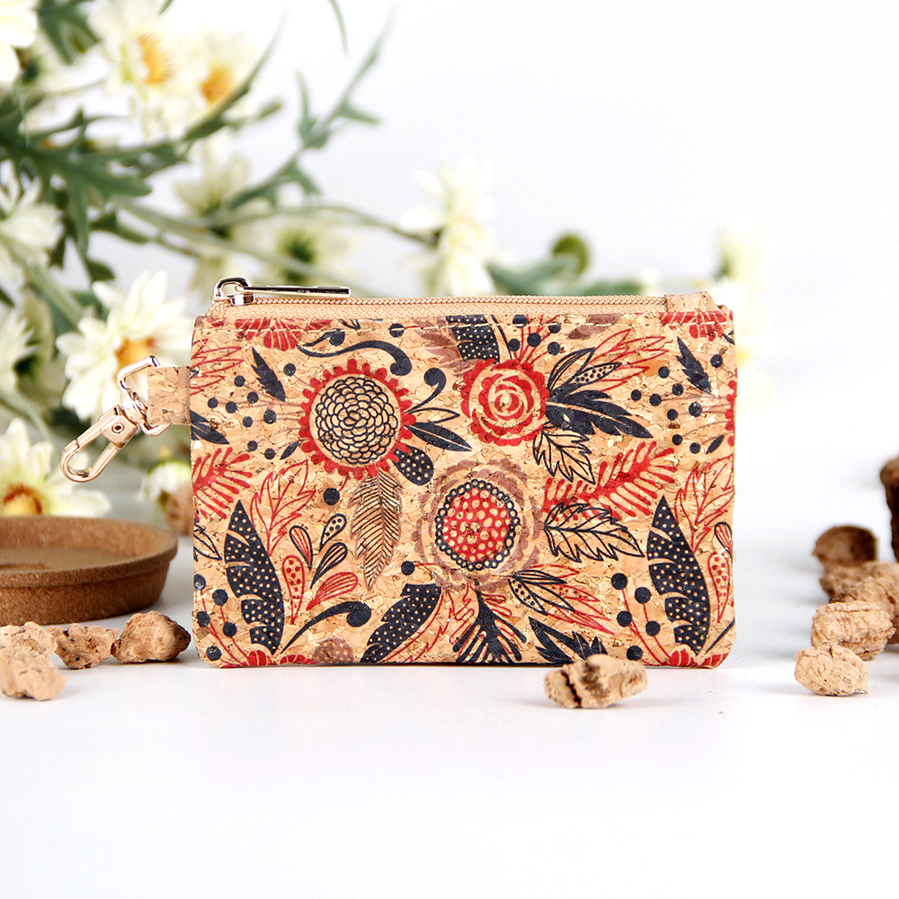 20pcs Coin Purses Women Cork Leather Oceans Flower Printing Square Short Storage Bag Mix Color