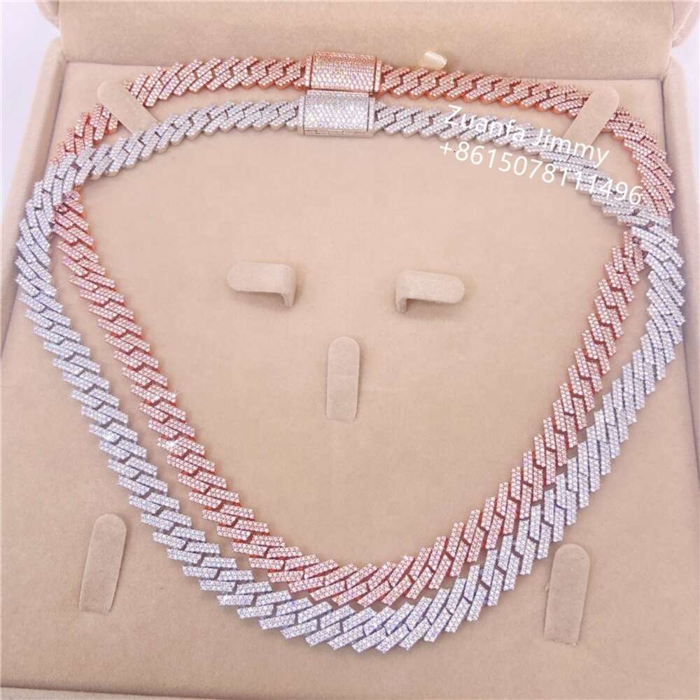 Ready to Ship 10mm Pass Diamond Tester in Stock Iced Out Two Row Stone Vvs Moissanite Cuban Chain Necklace