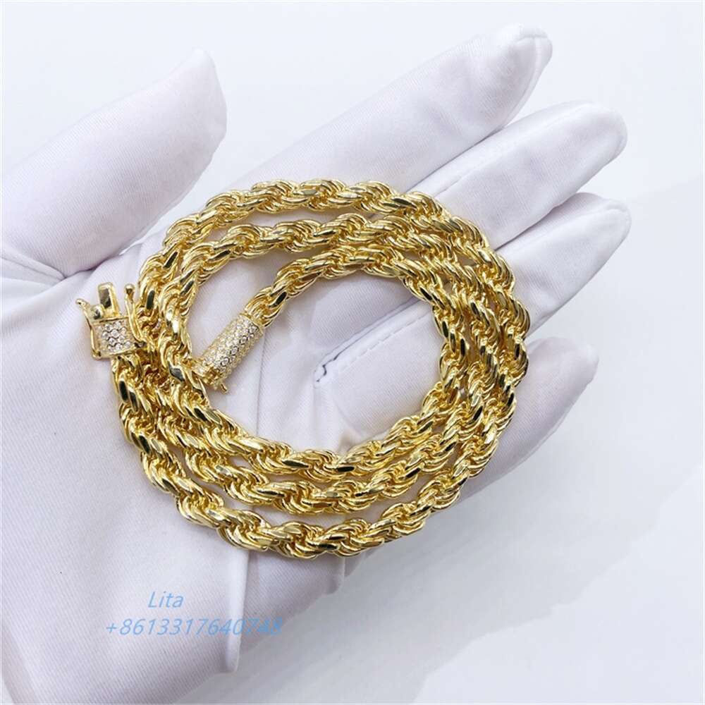 New Arrival High Quality Fashion Jewelry Moissanite Lock Gold Solid Sterling Silver 6mm Rope Chain for Pendant