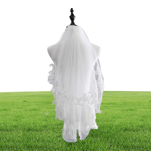 Women039s 2 Tier Spark Bridal Pearl Wedding Veil With Comb New Lace Edge Short Bridal Veil Fashion Elbow Length Wedding Accesso