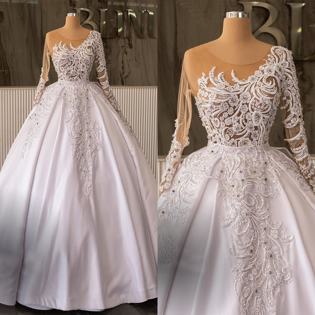 Glamorous Ball Gown Wedding Dresses O-neck Appliques Beads Lace Tulle Illusion Backless Zipper Custom Made Bridal Gown Plus Size Vestidos De Novia