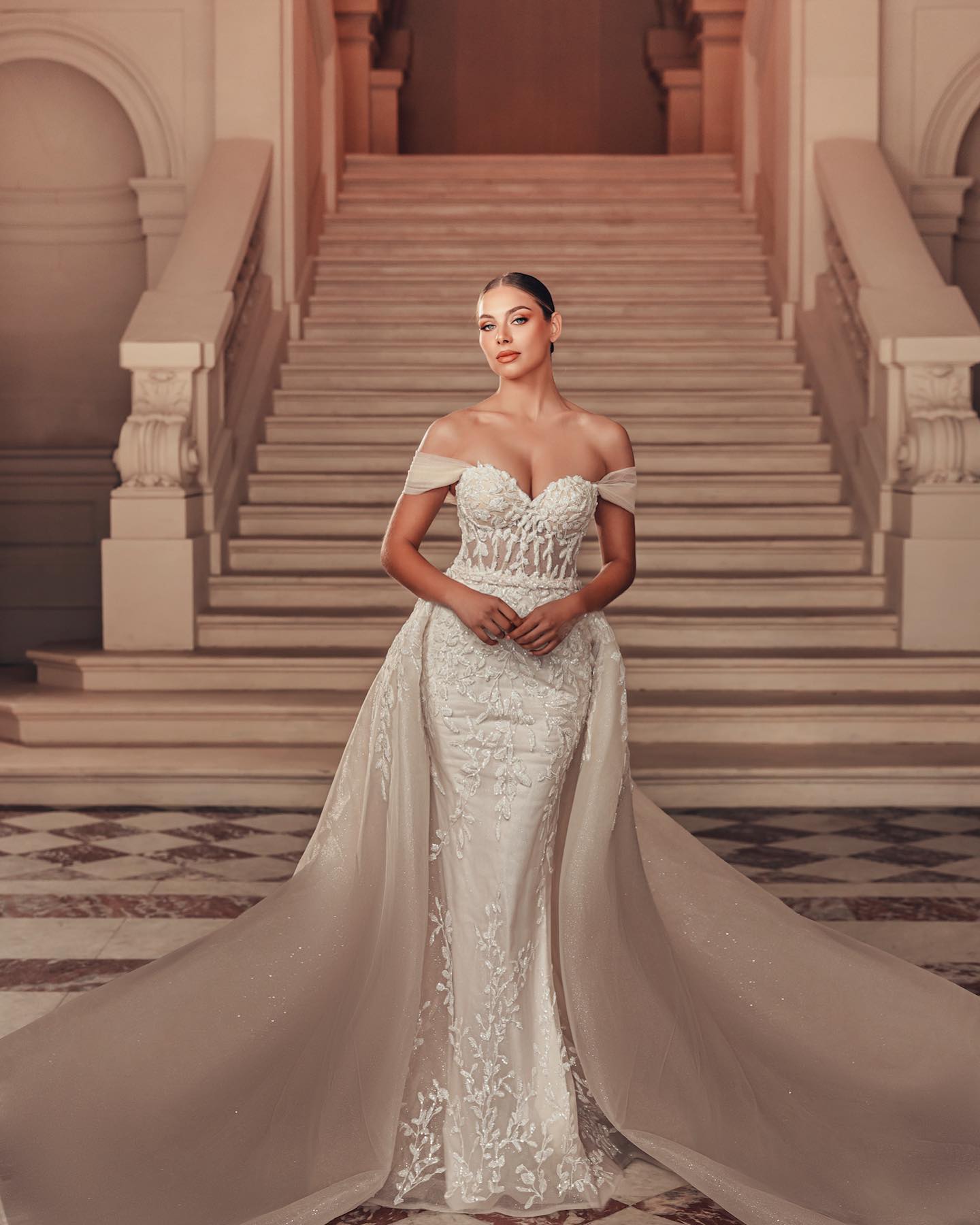 Mermaid Sparkly Lace Beaded Wedding Dresses With Detachable Train Sequined Bridal Gowns Appliqued Off The Shoulder Necke Vestido De Novia