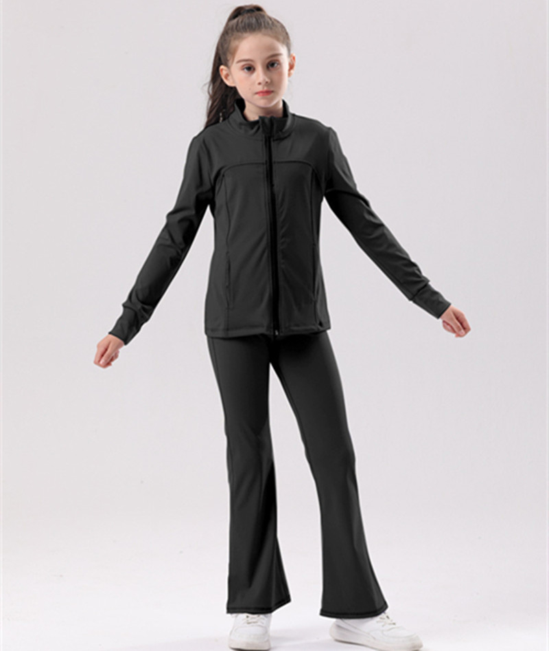 kids Yoga Jacket Two-Piece Set Pants Suit Fitness Soft High Waist Flared Pant Hip Lift Elastic Sports Tracksuit C12