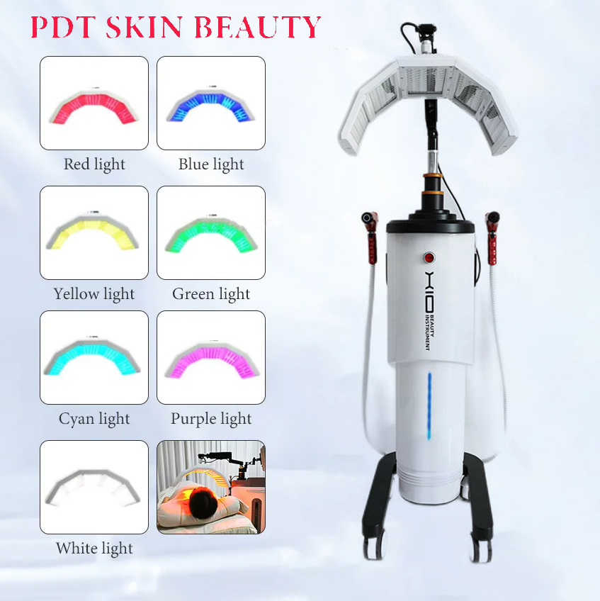 7 Colors Phototherapy Skin Tendering Anti-wrinkle Anti-aging Machine PDT LED + 2 Thermal Handles Skin Lifting Collagen Build Scalp Care