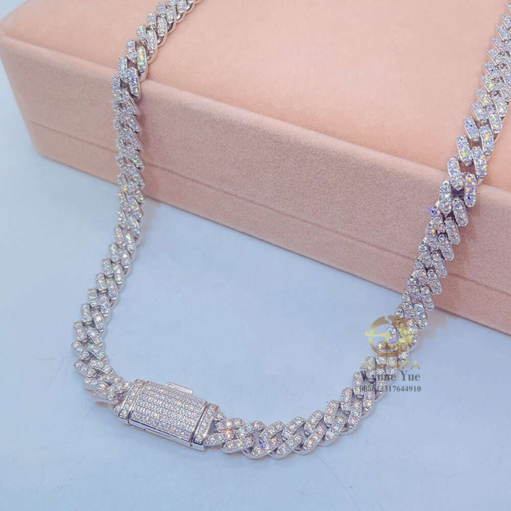 Lowest Price 8mm 1row Round Corner S925 Prong Setting Iced Out Moissanite Diamond Men Cuban Link Chain