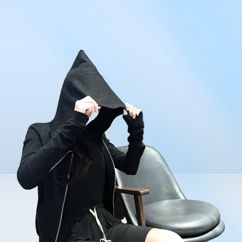 Men039s Hoodies Wizard Hat Oblique Zipper Punk Rock Hiphop Streetwear Gothic Style Diagonal Zip Up Black Cloak Hoodie Jacket Fo