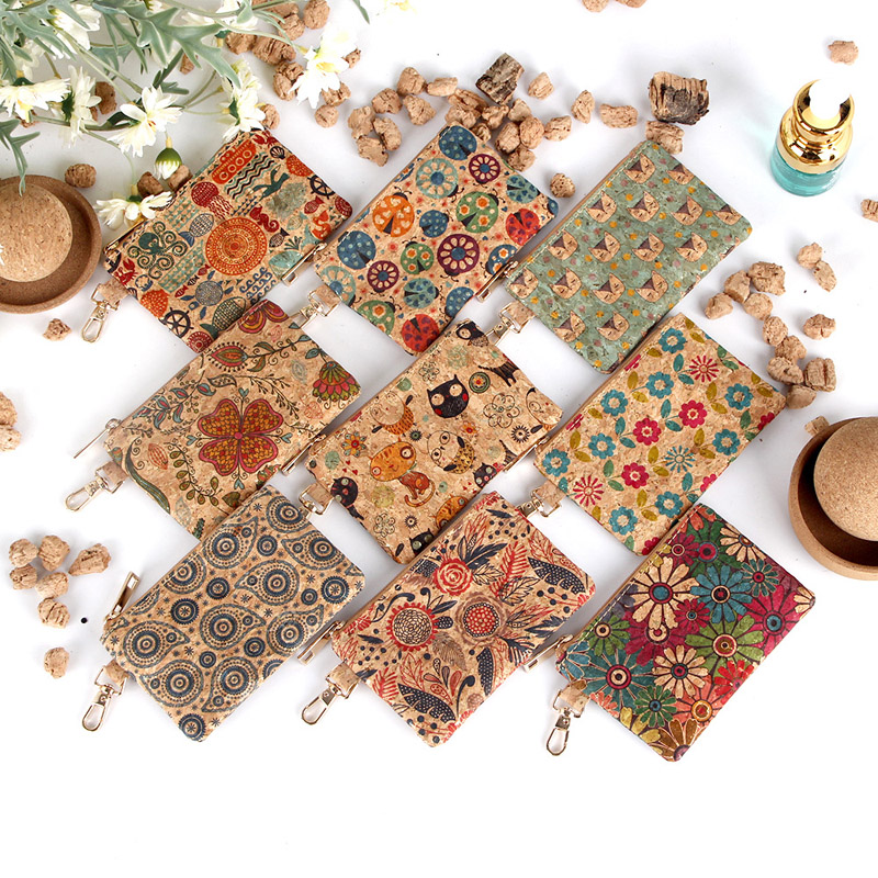 20pcs Coin Purses Women Cork Leather Oceans Flower Printing Square Short Storage Bag Mix Color