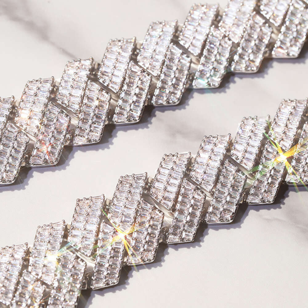Custom 20mm Cuban Link Chain S925 Silver with Vvs Baguette Moissanite Bling Diamond Hip Hop Necklace for Mens Jewelry Cuban Link