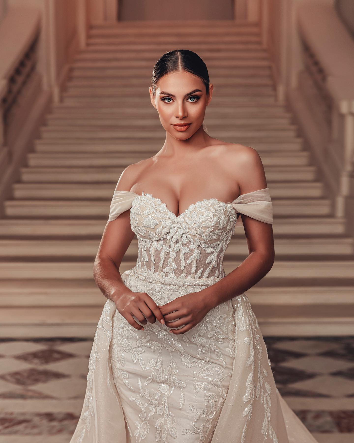 Mermaid Sparkly Lace Beaded Wedding Dresses With Detachable Train Sequined Bridal Gowns Appliqued Off The Shoulder Necke Vestido De Novia