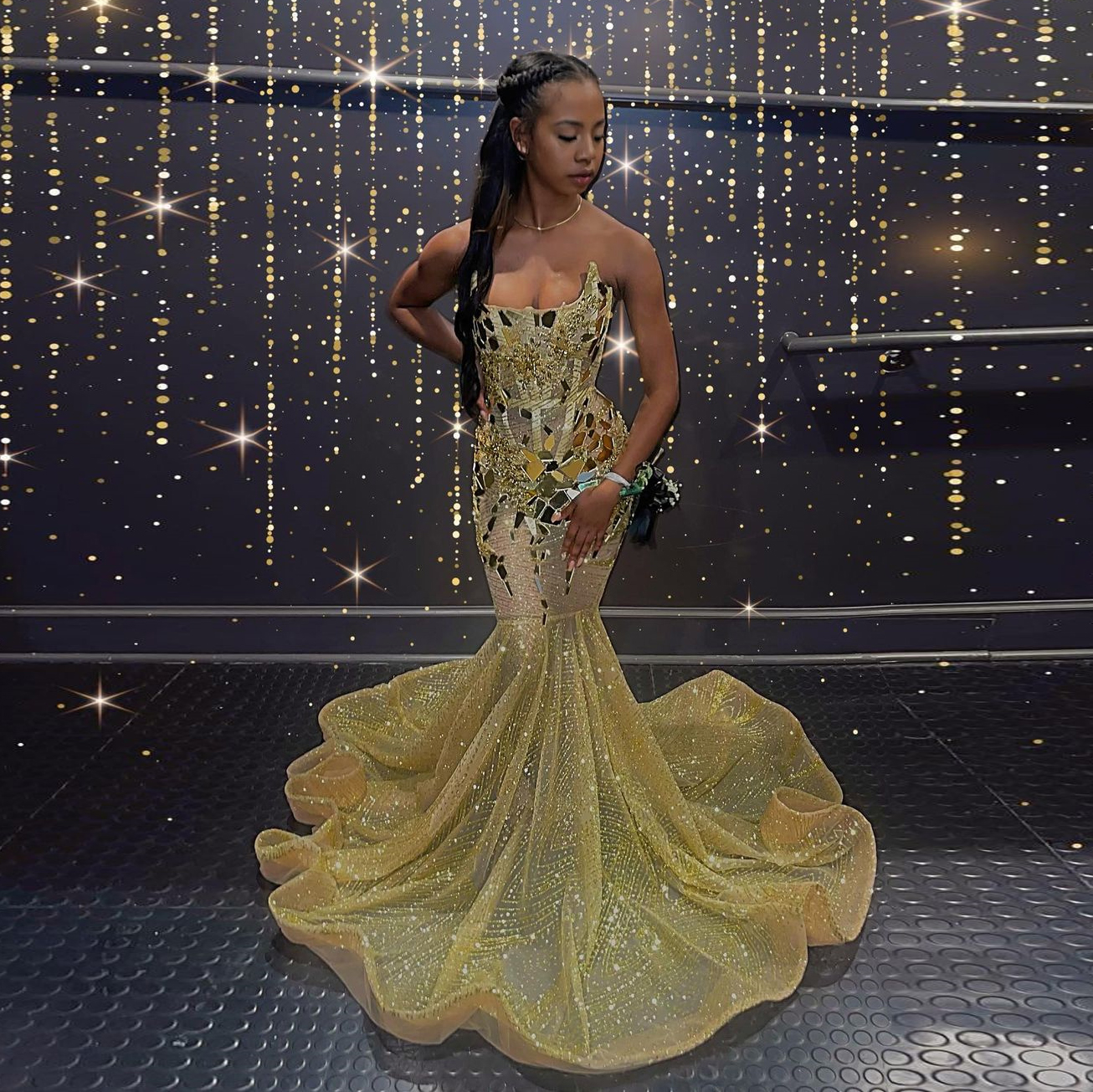 Sparkly Gold Sequin Mermaid Prom Dress Strapless Graduation Party Gown