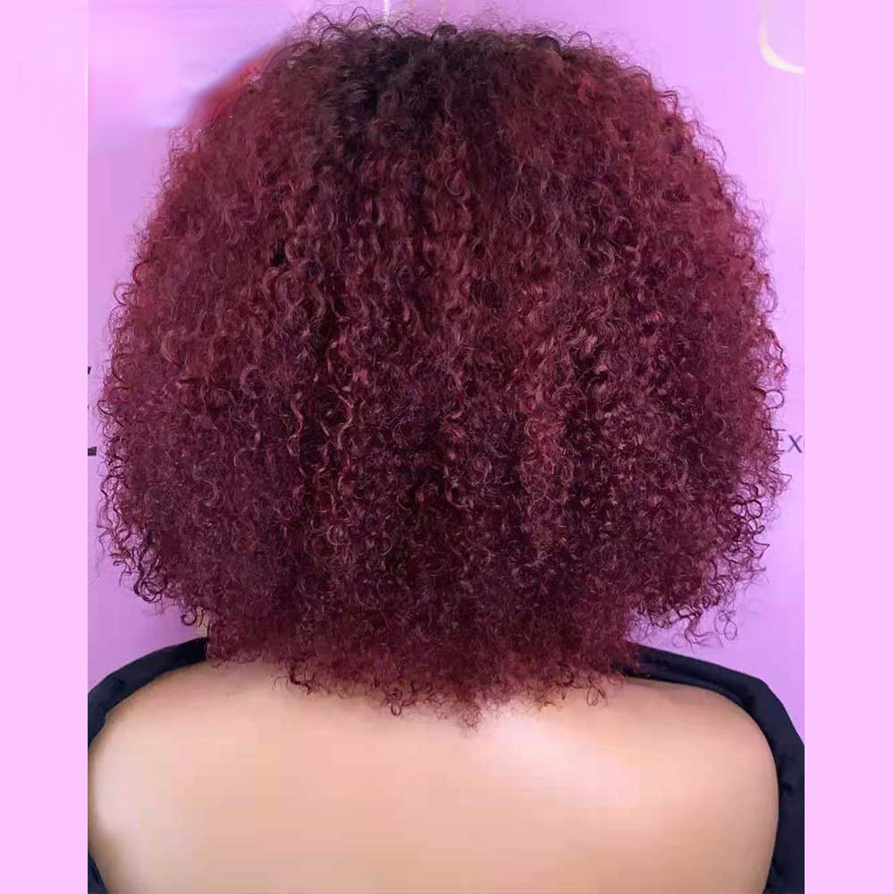 Free shipping 250 Density Brazilian with Bangs Short Silation Human Hair Afro Kinky Curly Brown Color Glueless No Full Lace Wig