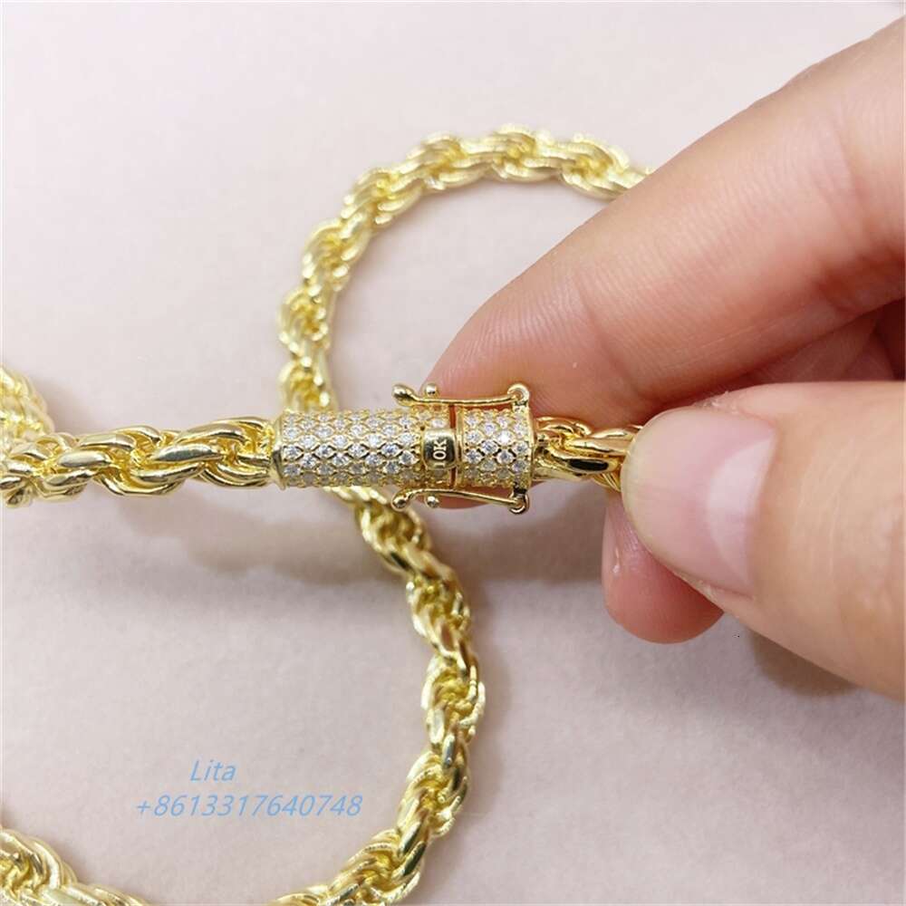 New Arrival High Quality Fashion Jewelry Moissanite Lock Gold Solid Sterling Silver 6mm Rope Chain for Pendant