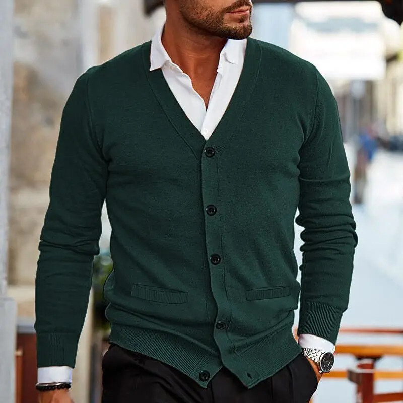 European and American mens Vneck knitted cardigan highquality lamb wool sweater 240119