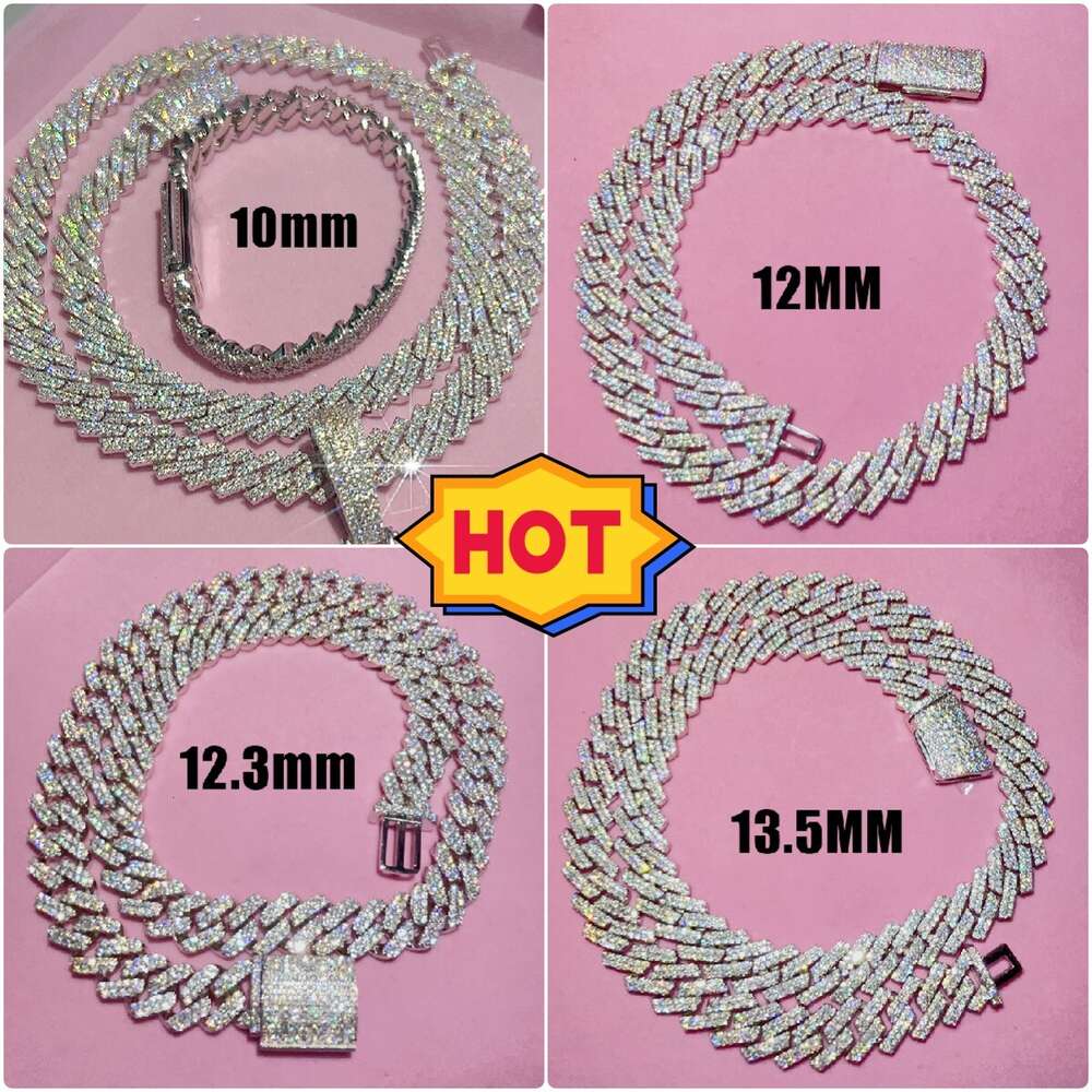 15mm Moissanite Bracelet Men Silver Cuban Link Chain Pass Diamond Tester Gra Vvs Necklace