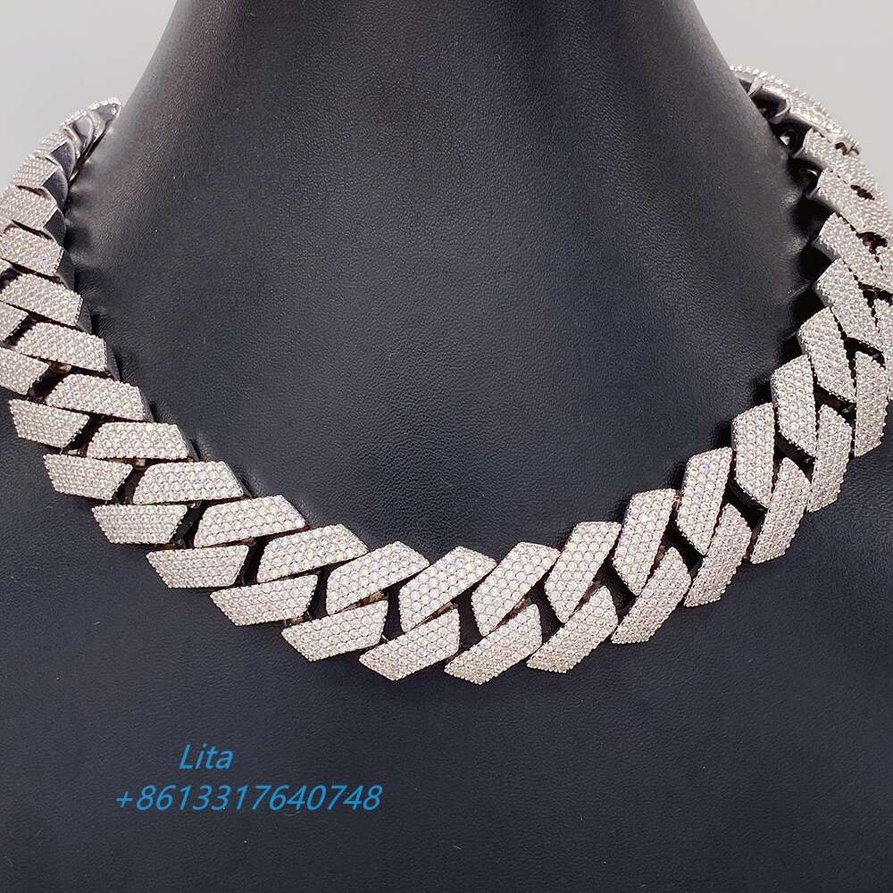 Buss Down Luxury Hip Hop Jewelry 18mm 4 Rows Iced Out Moissanite Miami 925 Cuban Link Chain