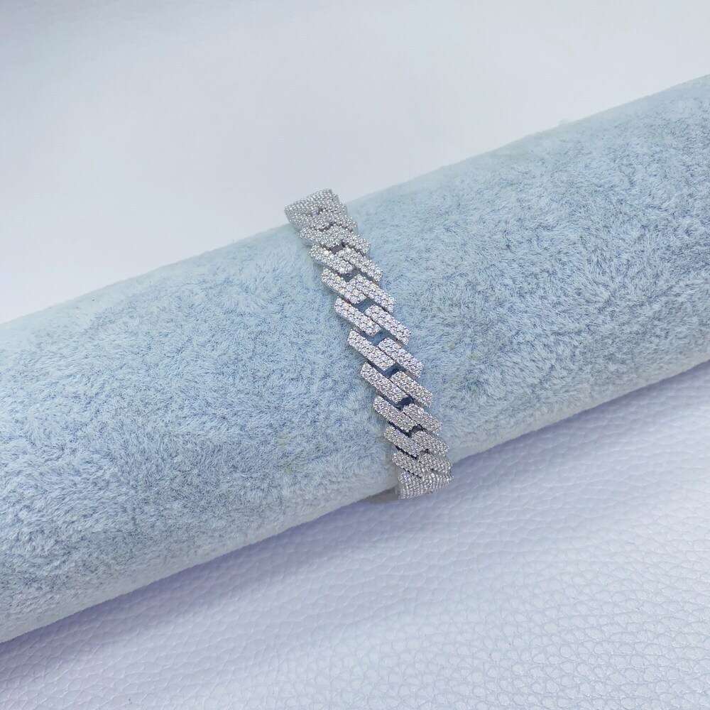 New Trending Hiphop Jewelry Women Iced Out Rhodium Plated Full-diamond Moissanite Cuban Link Bracelet