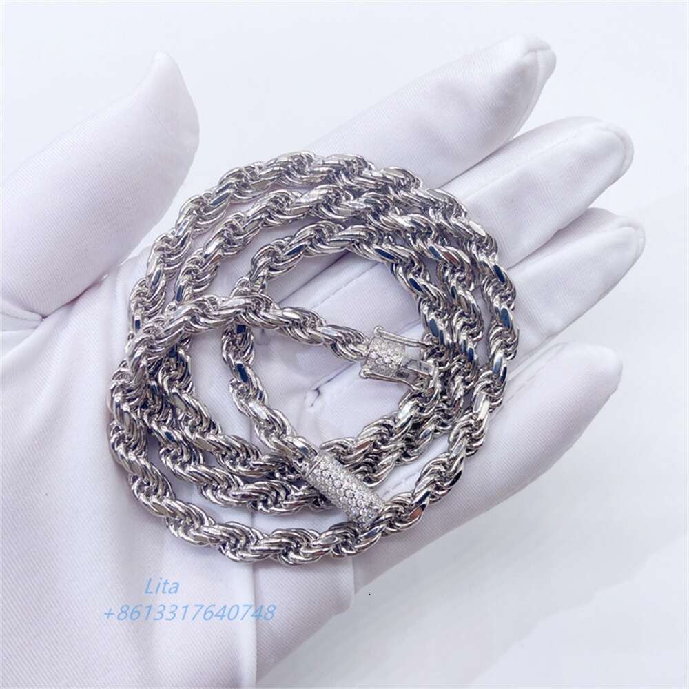 New Arrival High Quality Fashion Jewelry Moissanite Lock Gold Solid Sterling Silver 6mm Rope Chain for Pendant
