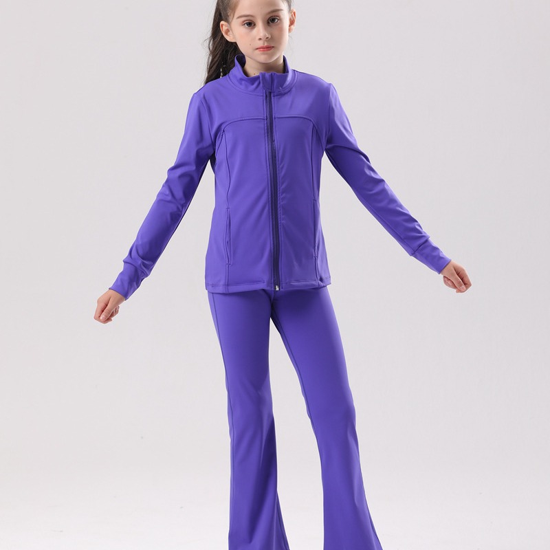 kids Yoga Jacket Two-Piece Set Pants Suit Fitness Soft High Waist Flared Pant Hip Lift Elastic Sports Tracksuit C12