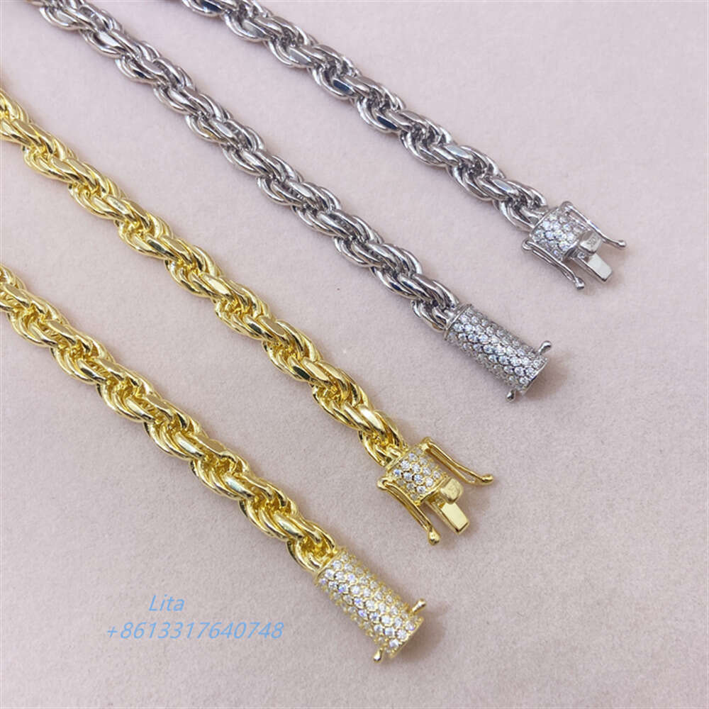 New Arrival High Quality Fashion Jewelry Moissanite Lock Gold Solid Sterling Silver 6mm Rope Chain for Pendant