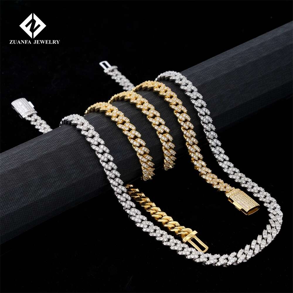Hip Hop Jewelry Necklace Vvs Moissanite 925 Sterling Silver Women Rose 8mm Iced Out Miami Cuban Link Chain