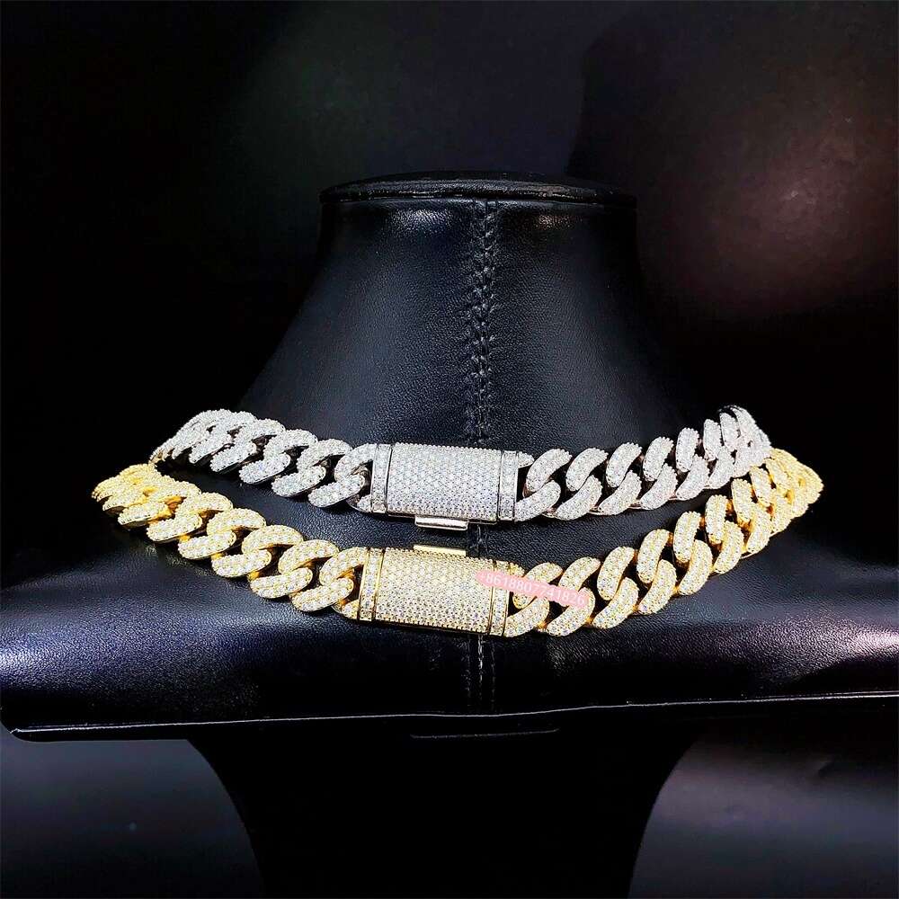 Wholesale Price S925 Sterling Silver Gold Plated Hip Hop Jewelry Necklace Iced Out Cuban Link Chains Men Diamond Cuban Chain