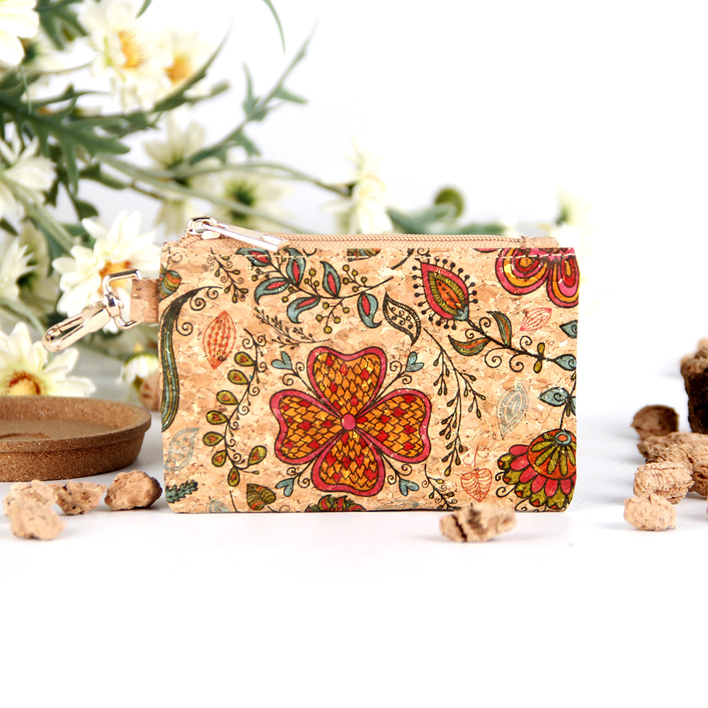 20pcs Coin Purses Women Cork Leather Oceans Flower Printing Square Short Storage Bag Mix Color