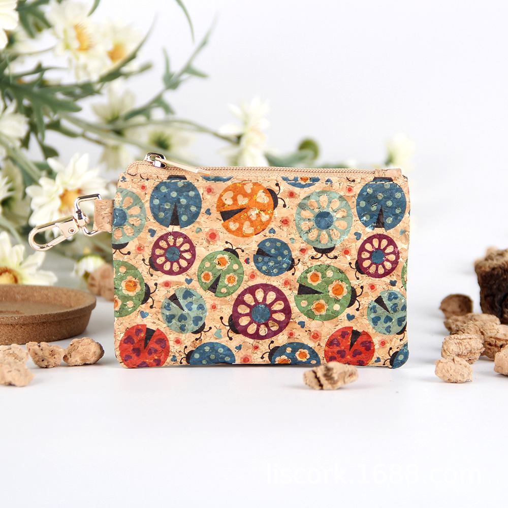 20pcs Coin Purses Women Cork Leather Oceans Flower Printing Square Short Storage Bag Mix Color