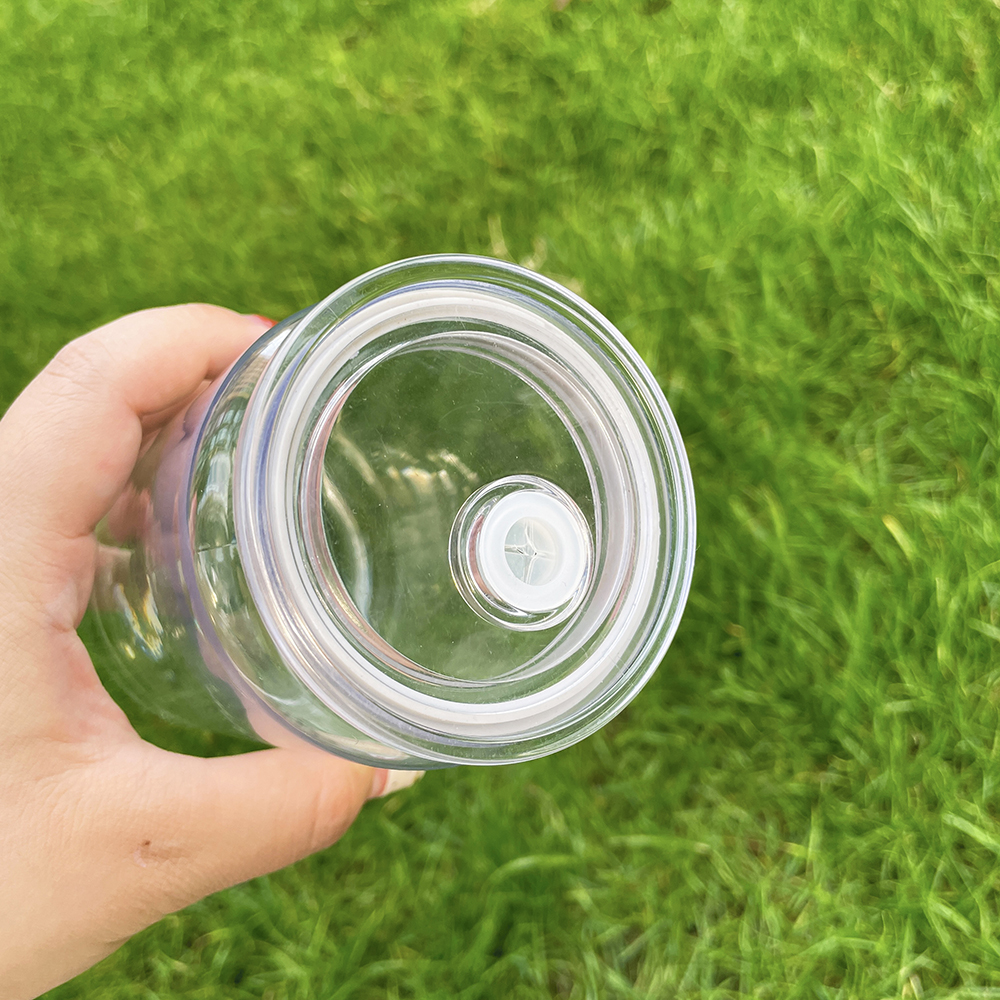 Recyclable ready to ship unbreakable clear transparent PET plastic acrylic 16oz beer glass soda can with pp lid and straw for UV DTF transfer,sold by 