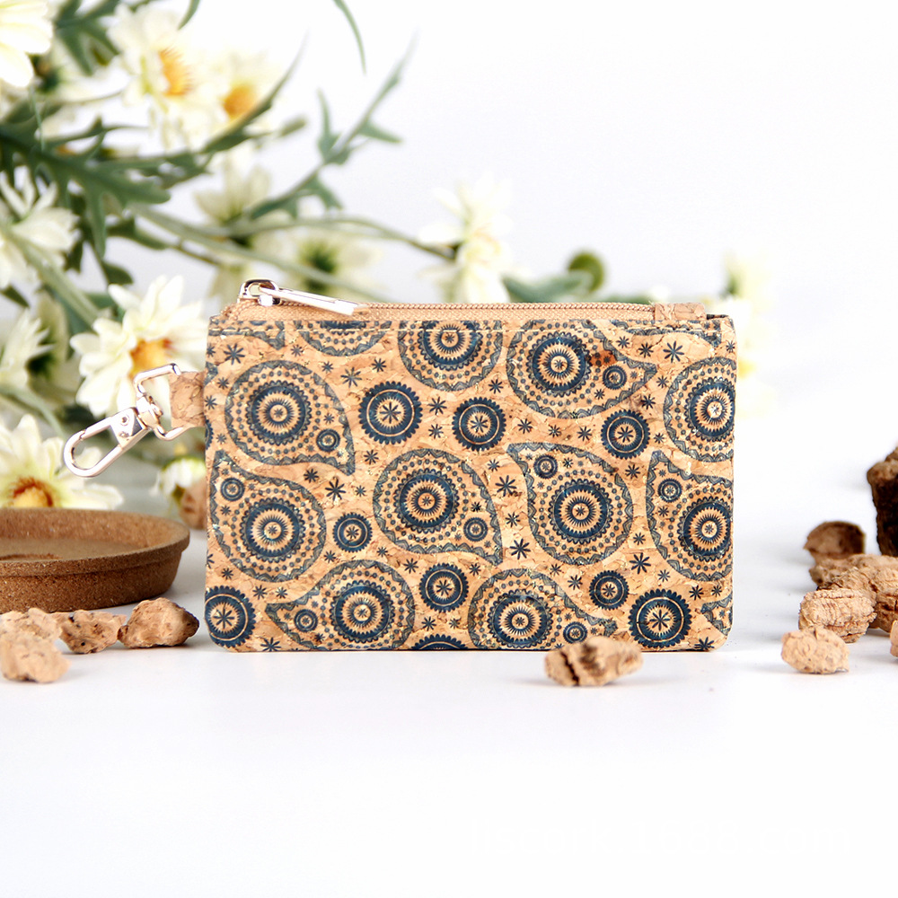 20pcs Coin Purses Women Cork Leather Oceans Flower Printing Square Short Storage Bag Mix Color