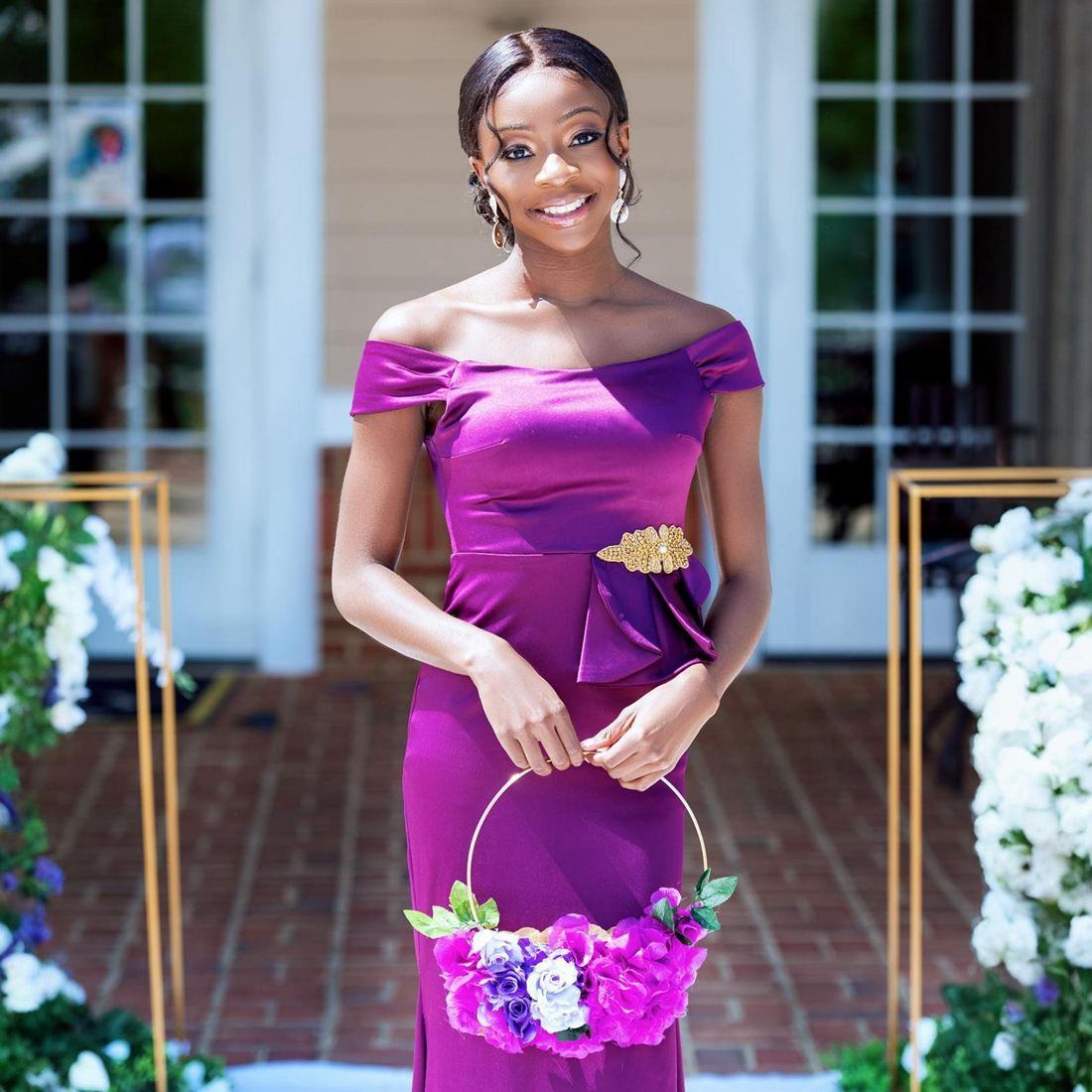 R&W Grape Junior Bridesmaid Mermaid Off Shoulder Elastic Satin Maid of Honor Dresses Bride Gowns for Nigeria Black Women Girls with Rehie Marriage BR1