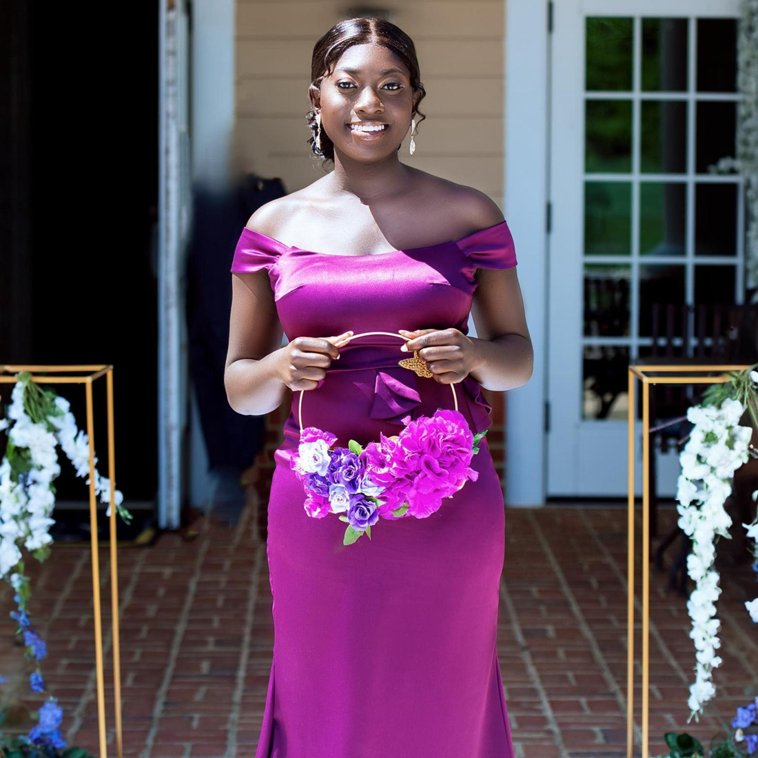 R&W Grape Junior Bridesmaid Mermaid Off Shoulder Elastic Satin Maid of Honor Dresses Bride Gowns for Nigeria Black Women Girls with Rehie Marriage BR1