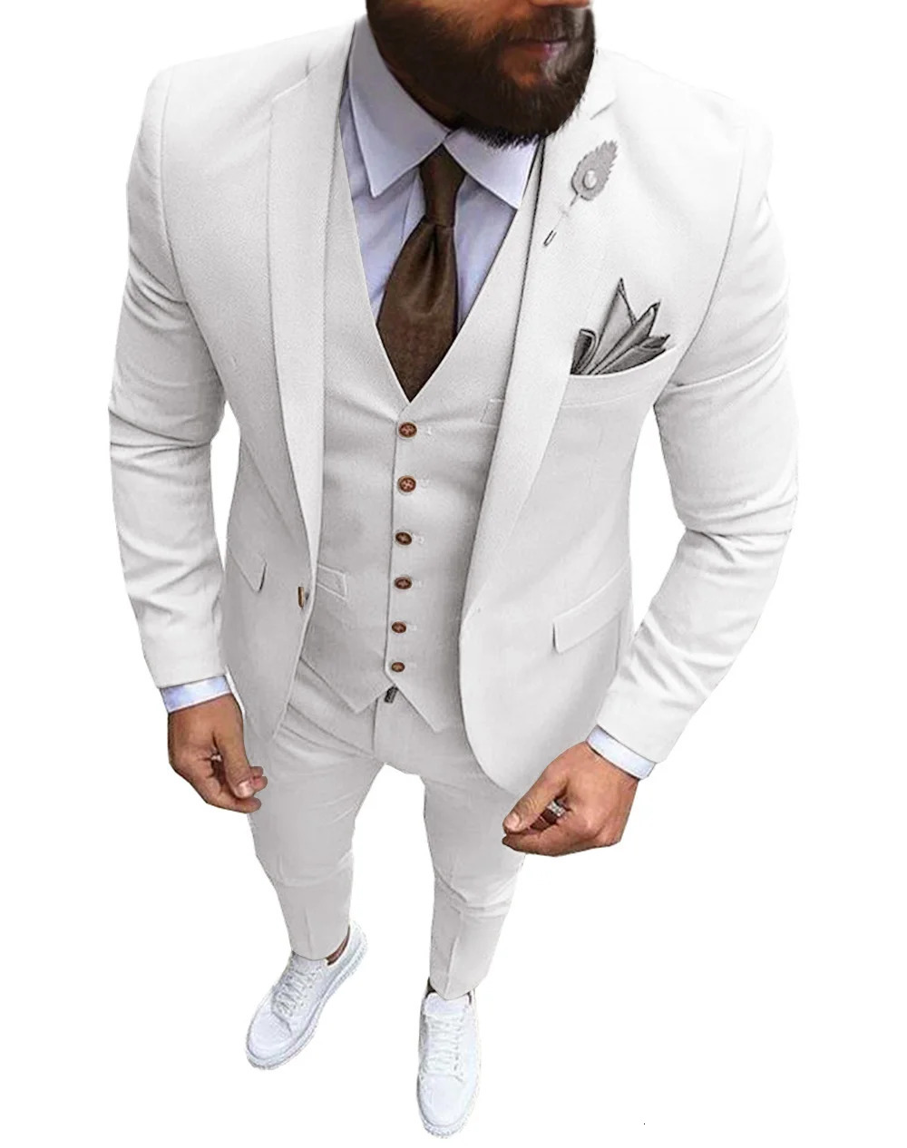 Men Suits 3 Pieces Slim Fit Casual Business Champagne Lapel Khaki Formal Tuxedos for Wedding Groomsmen BlazerPantsVest 240124