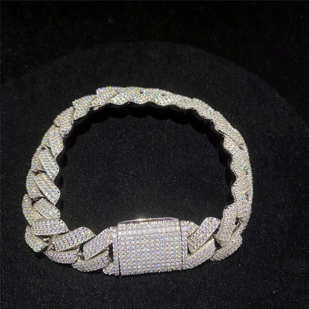 bracelet necklace mossanite Big Guy Heavy Miami Cuban Link Chain Fully Iced Out Moissanite Diamond Cuban Link Bracelet 18mm 3 Rows Thicken Hip Hop Bra