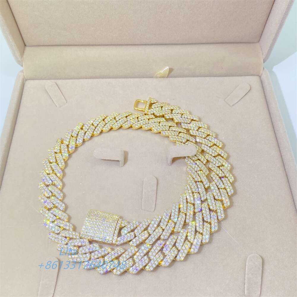 Gra Certificate Vvs Moissanite Diamond Silver Miami Cuban Link Chain Bracelet Men 15mm Necklace