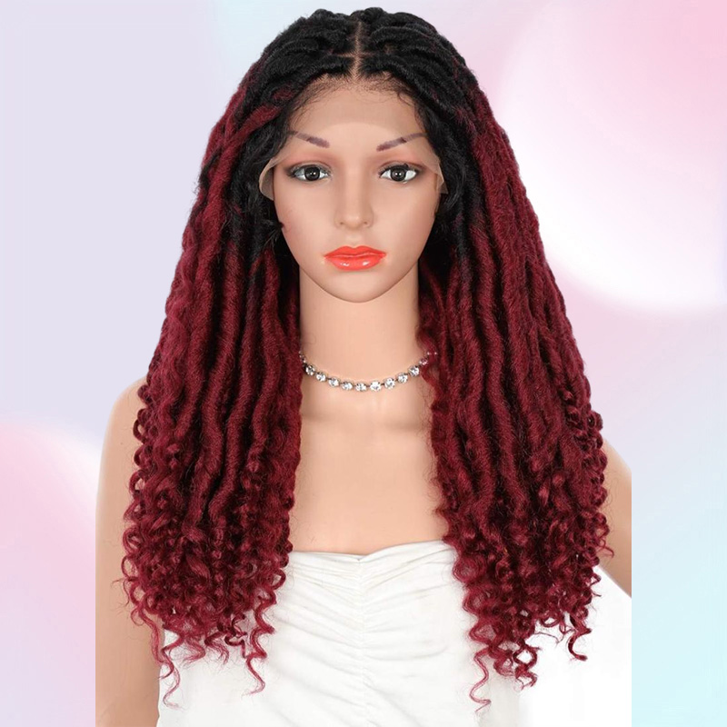 Beauart 4x4quot Swiss Lace Front Faux Locs Knotless Braided Wigs with Bohemian Curls Ends Synthetic Dreadlocks Braids Wigs5440384