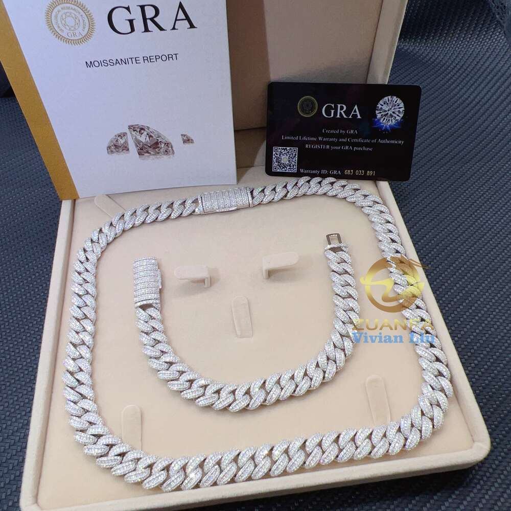 13mm Width Fine Jewelry Men Necklace Sterling Silver 925 Iced Out Moissanite Hip Hop Cuban Link Chain