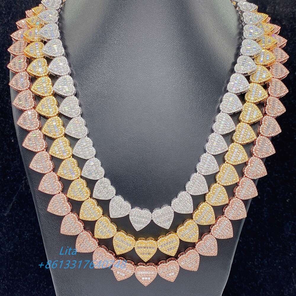 bracelet necklace mossanite Fine Jewelry Hip Hop Mens Iced Out Moissanite Diamonds Heart Miami Cuban Link Chain Bracelet Baguette Cuban Chain