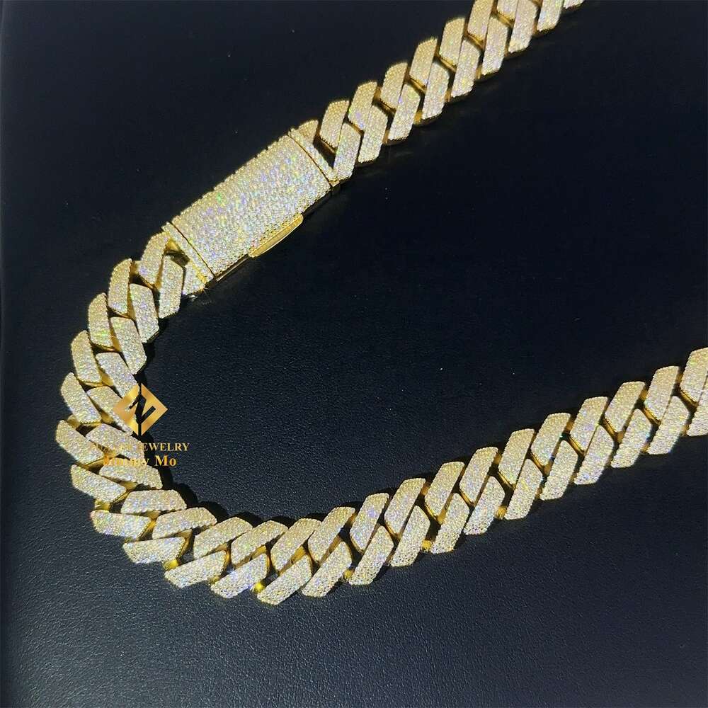 Pass Diamond Tester Iced Out 15mm 4 Row 925 Silver 14k Real Gold Plated Vvs1 Moissanite Diamond Cuban Link Chain Necklace Men