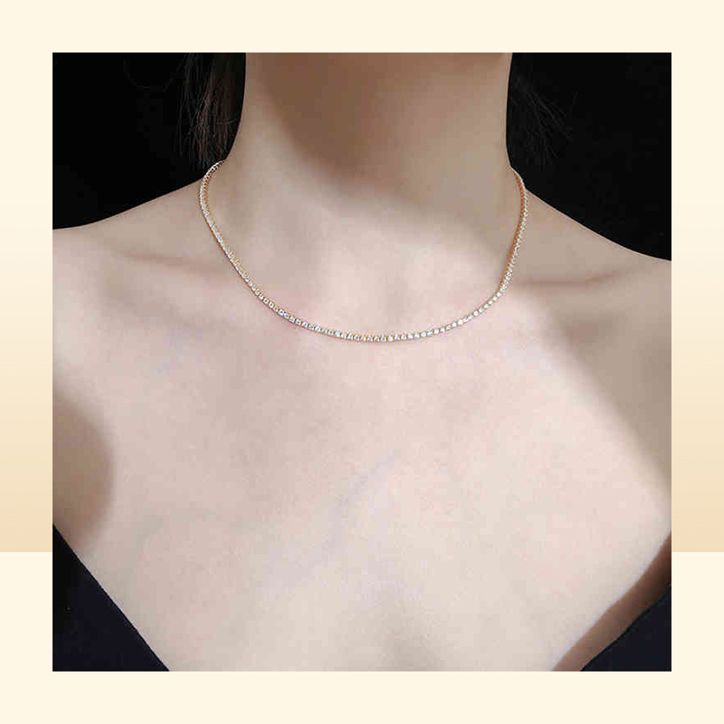 High Quality Cz Cubic Zirconia Choker Necklace Women 2Mm m 5Mm Sier 18K Gold Plated Thin Diamond Chain Tennis Necklace2101