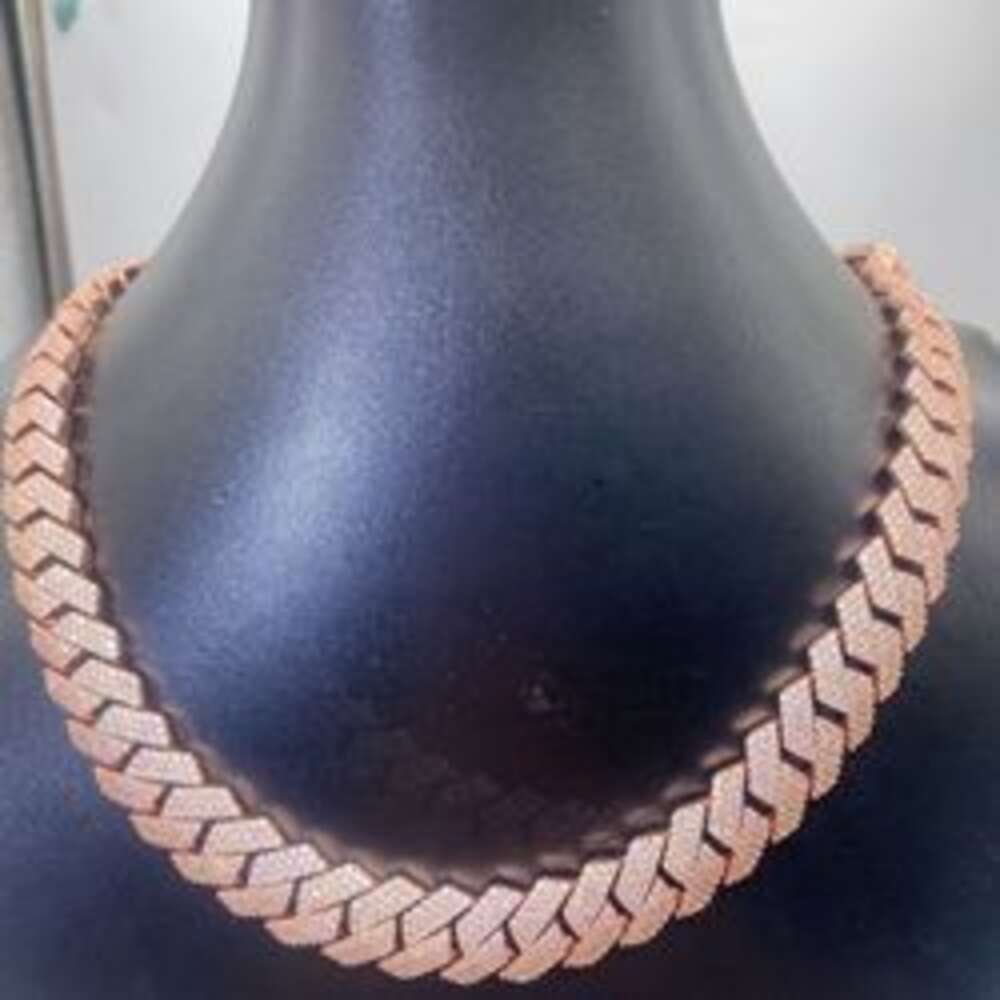 Hiphop Necklace 15mm Vvs Moissanite Diamond Chain Rose Gold Plated Sterling 925 Silver Cuban Necklace Jewelry
