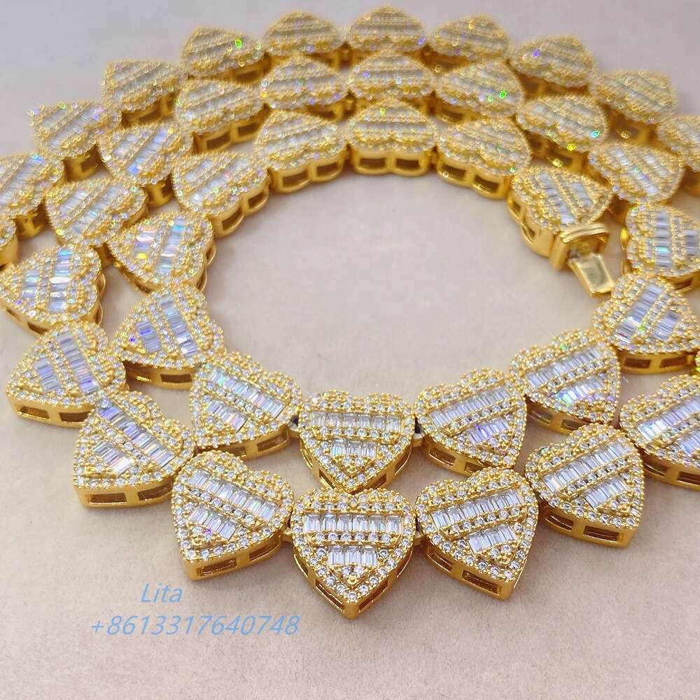 bracelet necklace mossanite Fine Jewelry Hip Hop Mens Iced Out Moissanite Diamonds Heart Miami Cuban Link Chain Bracelet Baguette Cuban Chain