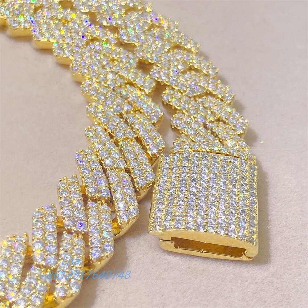 Gra Certificate Vvs Moissanite Diamond Silver Miami Cuban Link Chain Bracelet Men 15mm Necklace