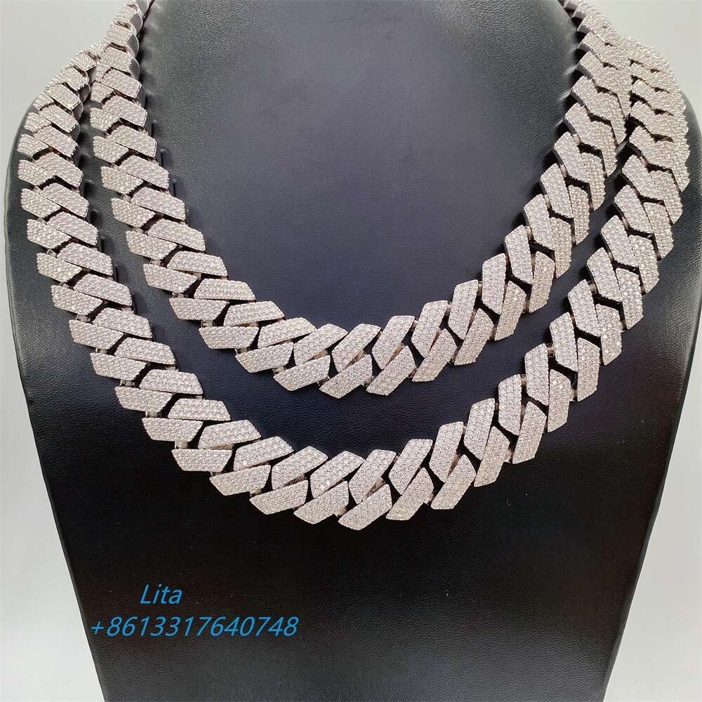 New Products Hip Hop Rapper Miami 18mm Cuban Link Chain Vvs Moissanite 925 Sterling Silver Iced Cuban Chain Necklace