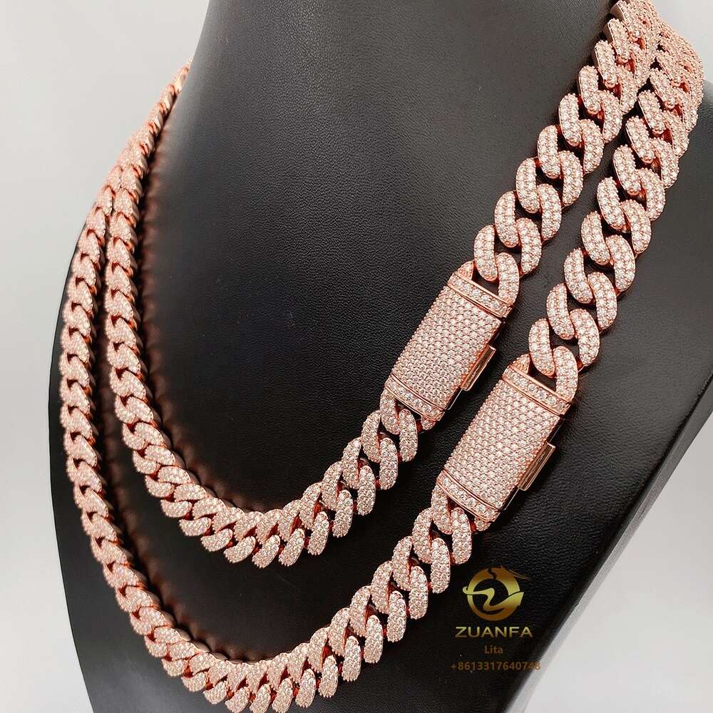 Luxury Customized Jewelry Hip Hop Moon Double Rows 13mm Vvs Diamond Silver Moissanite Cuban Link Chain