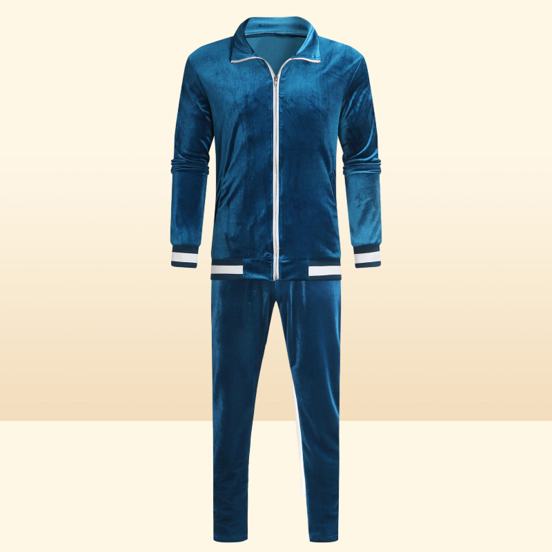 Fall Winter Men Tracksuits Geometric Sweatshirt Jogger Two Velour 2 Piece Set Velvet Tracksuit